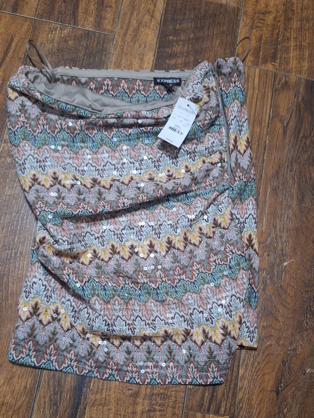 Vintage Express Multicolor Sequin Zigzag Tube Top - Teal, Pink, Mustard, Cream